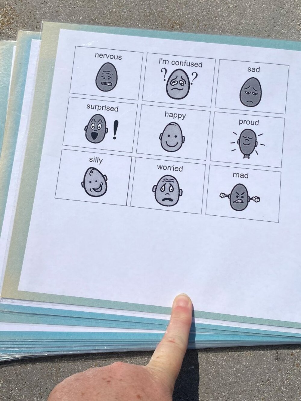 Feelings Bingo- Blue cardstock, some fade and laminated!